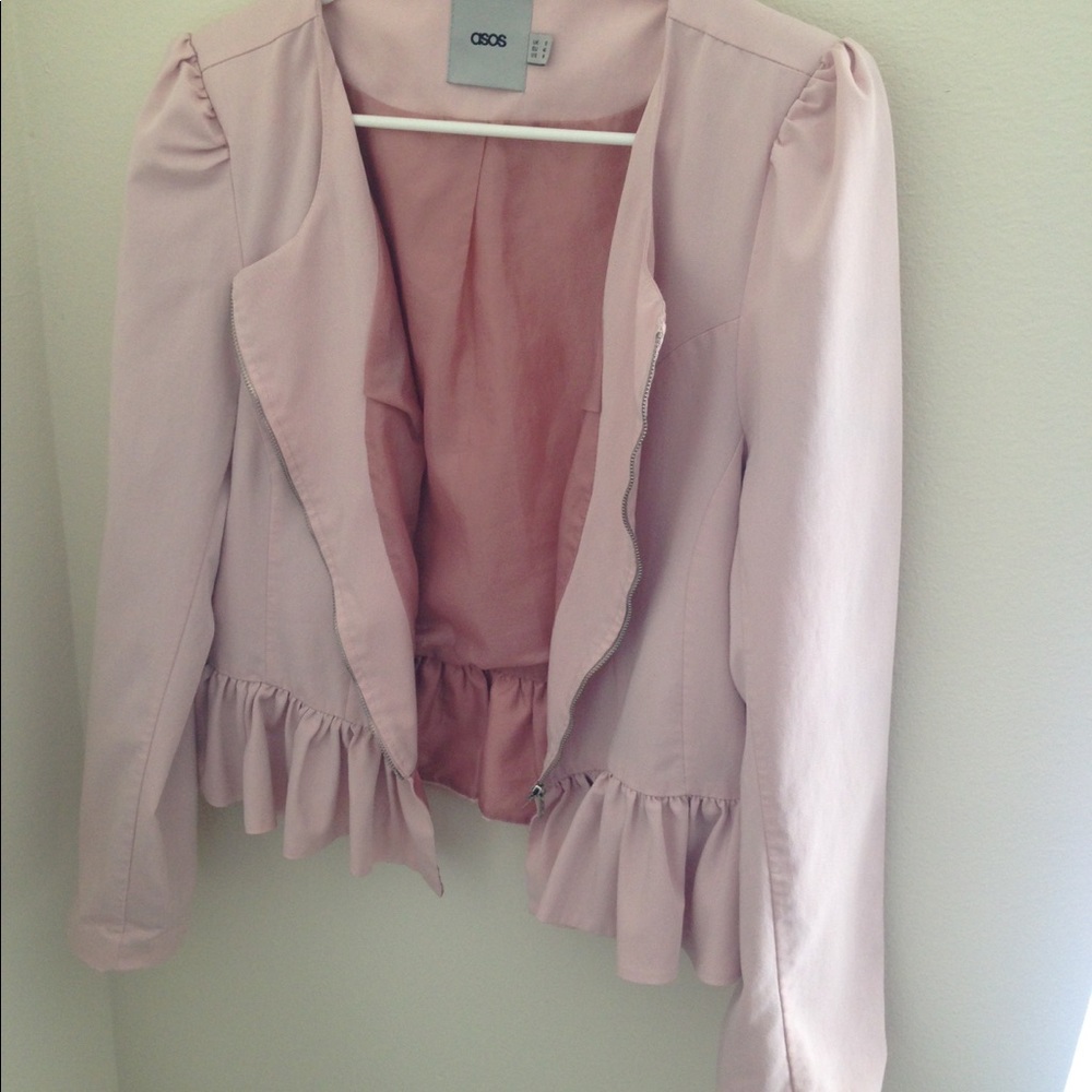 Pink Zip Up Ruffle Blazer - Picture 2 of 4